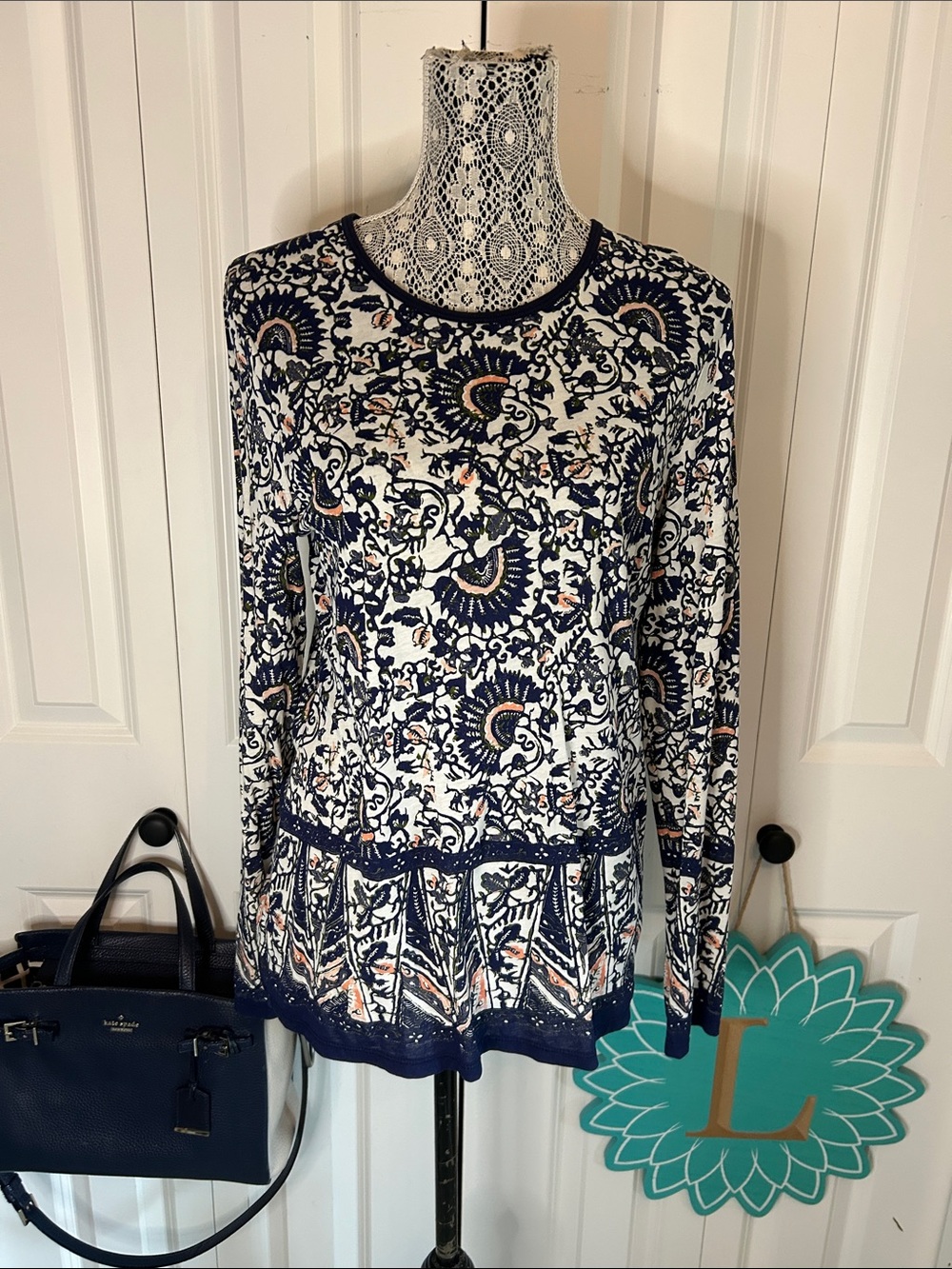 Tory Burch Madura Print Moroccan Crewneck Pullover - Kate Middleton Style Size M - Picture 2 of 9